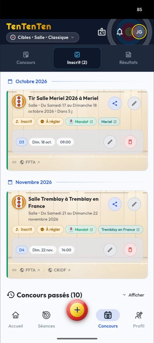 Calendrier des concours FFTA et téléchargement des mandats PDF